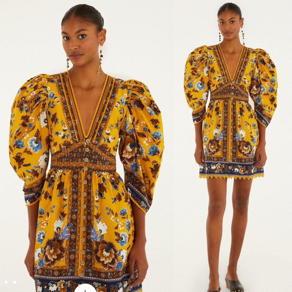 Yellow flowering garden tree mini dress